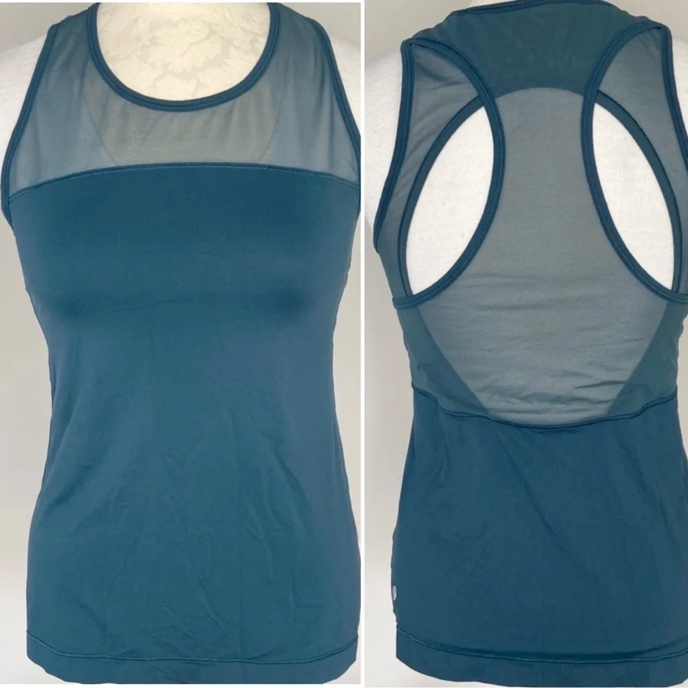 Lululemon Home Stretch Tank in Submarine Double Strap Open Back Mesh